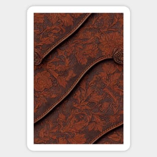 Dark Brown Ornamental Leather Stripes, natural and ecological leather print #39 Sticker